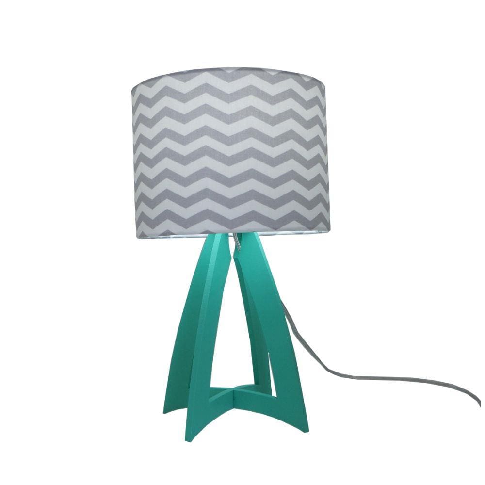 Abajur Chevron Cinza e Base Verde Menta