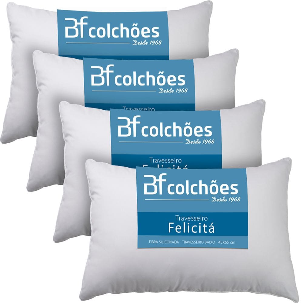 Kit 4 Travesseiros Fibra Siliconada Antialérgico 45x65cm BF Colchões