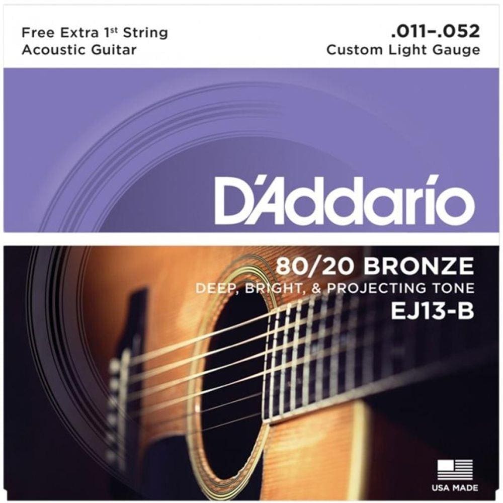 Encordoamento para Violão Aço D`Addario EJ13B 011 Bronze Corda Mi Extra