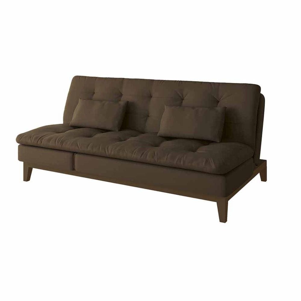 Sofá-Cama Casal Amanda com Chaise e Pés de Madeira Couro Sintético