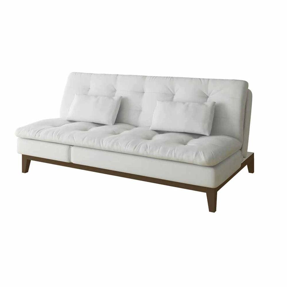 Sofá-Cama Casal Amanda com Chaise e Pés de Madeira Couro Sintético