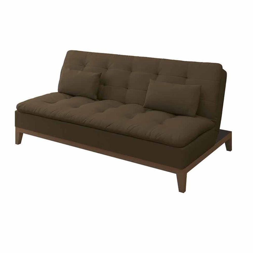 Sofá-Cama Casal Premium Base e Pés de Madeira Couro Sintético