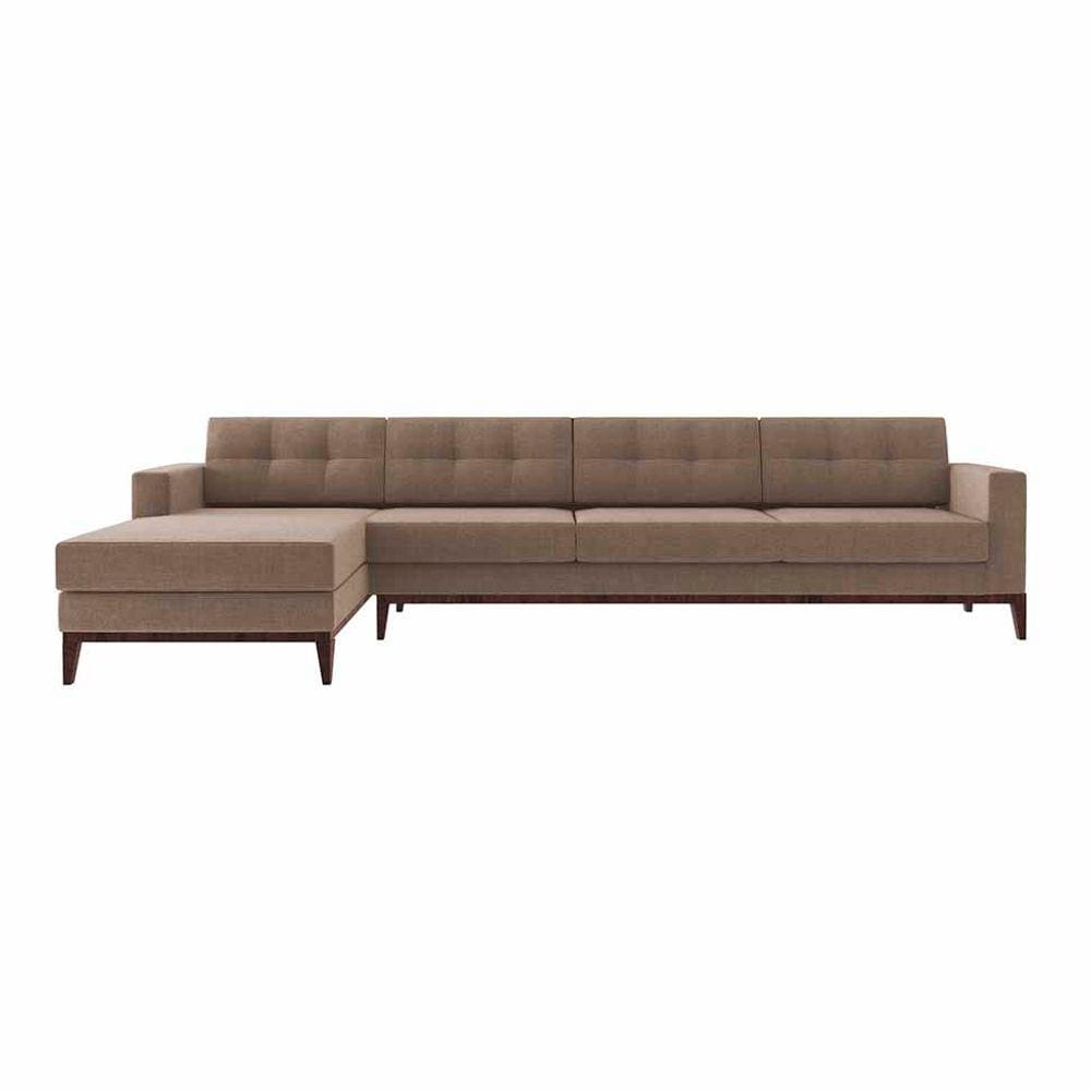Sofá 4 Lugares Living com Chaise Pés e Base em Madeira Linho Cotton