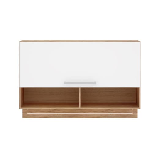 Armário Basculante Bartira Topázio com 1 Porta, 4 Prateleiras e 2 Nichos - 120cm de largura - Damasco / Branco Menor preço em Armário Basculante Bartira Topázio com 1 Porta, 4 Prateleiras e 2 Nichos - 120cm de largura - Damasco / Branco