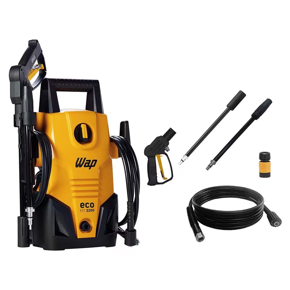 Lavadora de Alta Pressão Wap Eco Fit 2200 1500psi 1400W com Jato de Água Leque e Concentrado, Sistema Stop Total - Amarelo/Preta