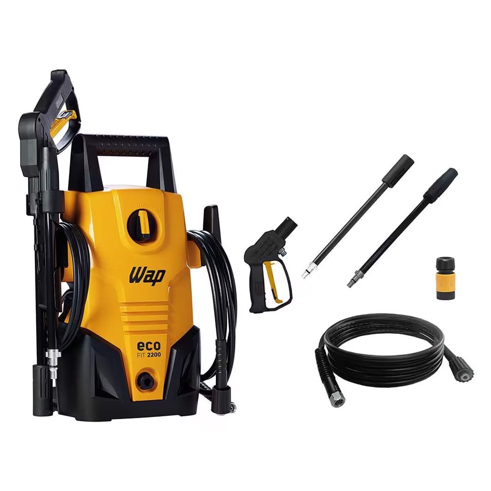 Lavadora de Alta Pressão Wap Eco Fit 2200 1500psi 1400W com Jato de Água Leque e Concentrado, Sistema Stop Total - Amarelo/Preta