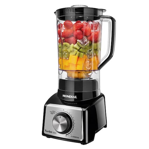 imagem-Liquidificador Mondial Turbo Inox L-1000 BI 1000W com 12 Velocidades - Preto/Inox - 220V