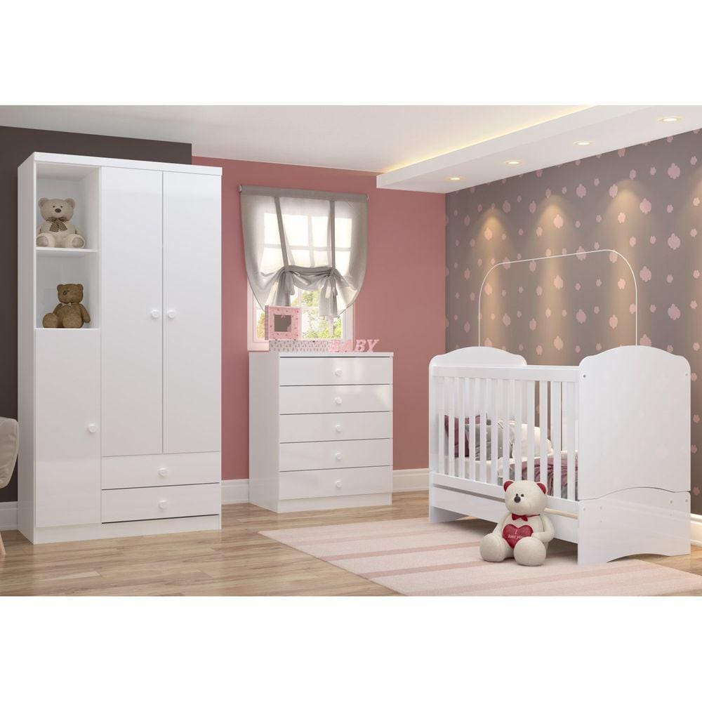 Jogo De Quarto Infantil Doce Magia Com Berço Cama 280 Branco