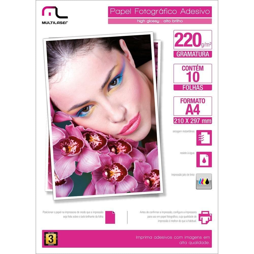 Papel Fotográfico Adesivo 220Gm2 10 Fls A4 - Pe001 - Multilaser