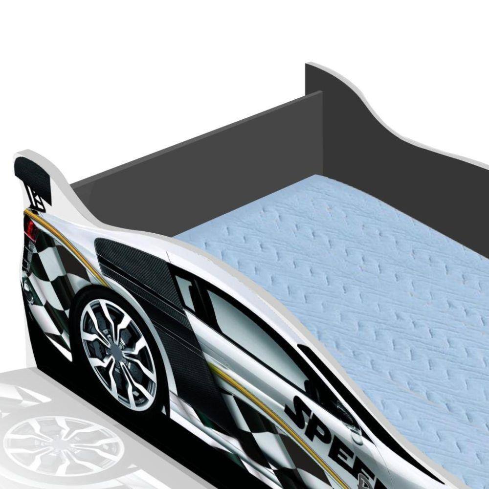 Cama Infantil Carro Drift 150x70 - Branco/Preto - RPM Móveis