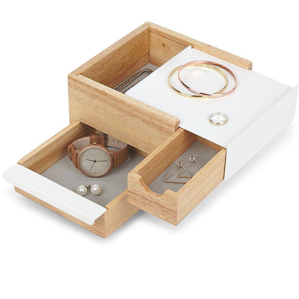 Mini Porta Joias Caixa Organizadora Stowit Madeira Branco Umbra