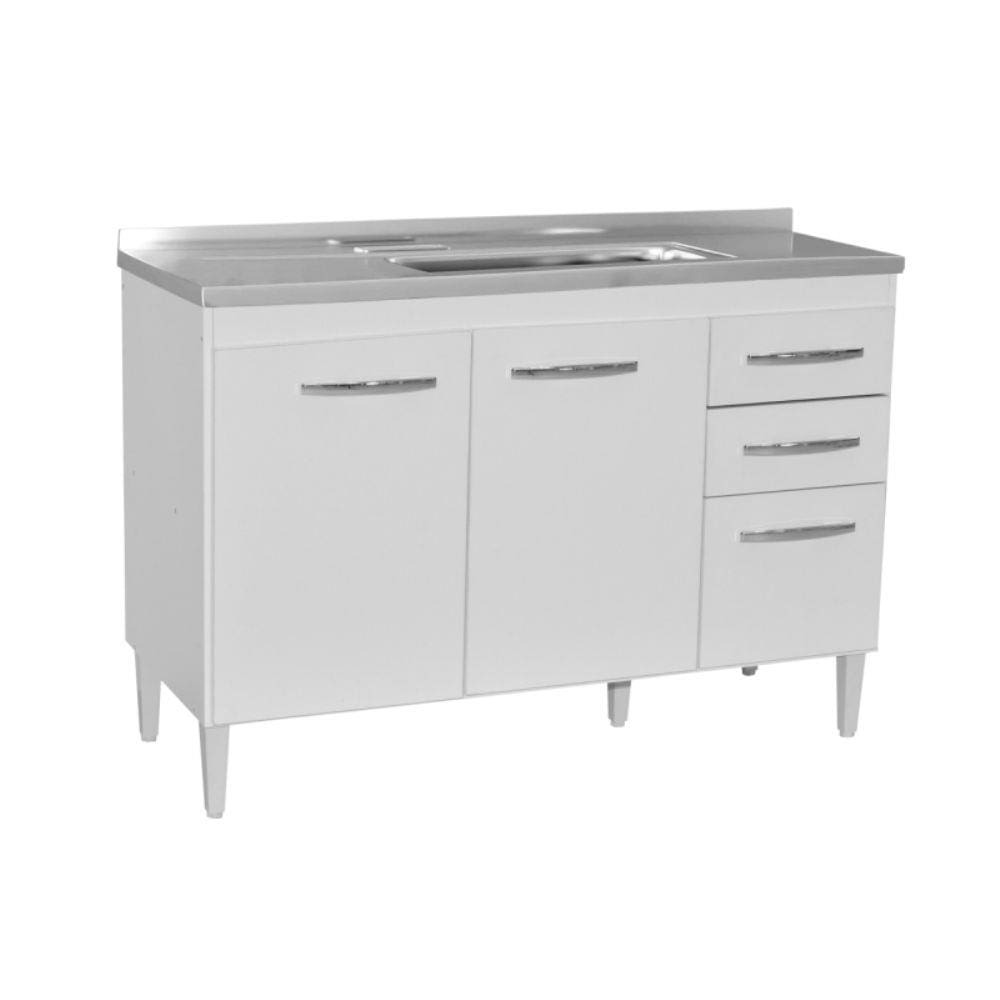 Balcão Gabinete de Pia Suécia 120cm 03 Portas 02 Gavetas - Lumil Móveis