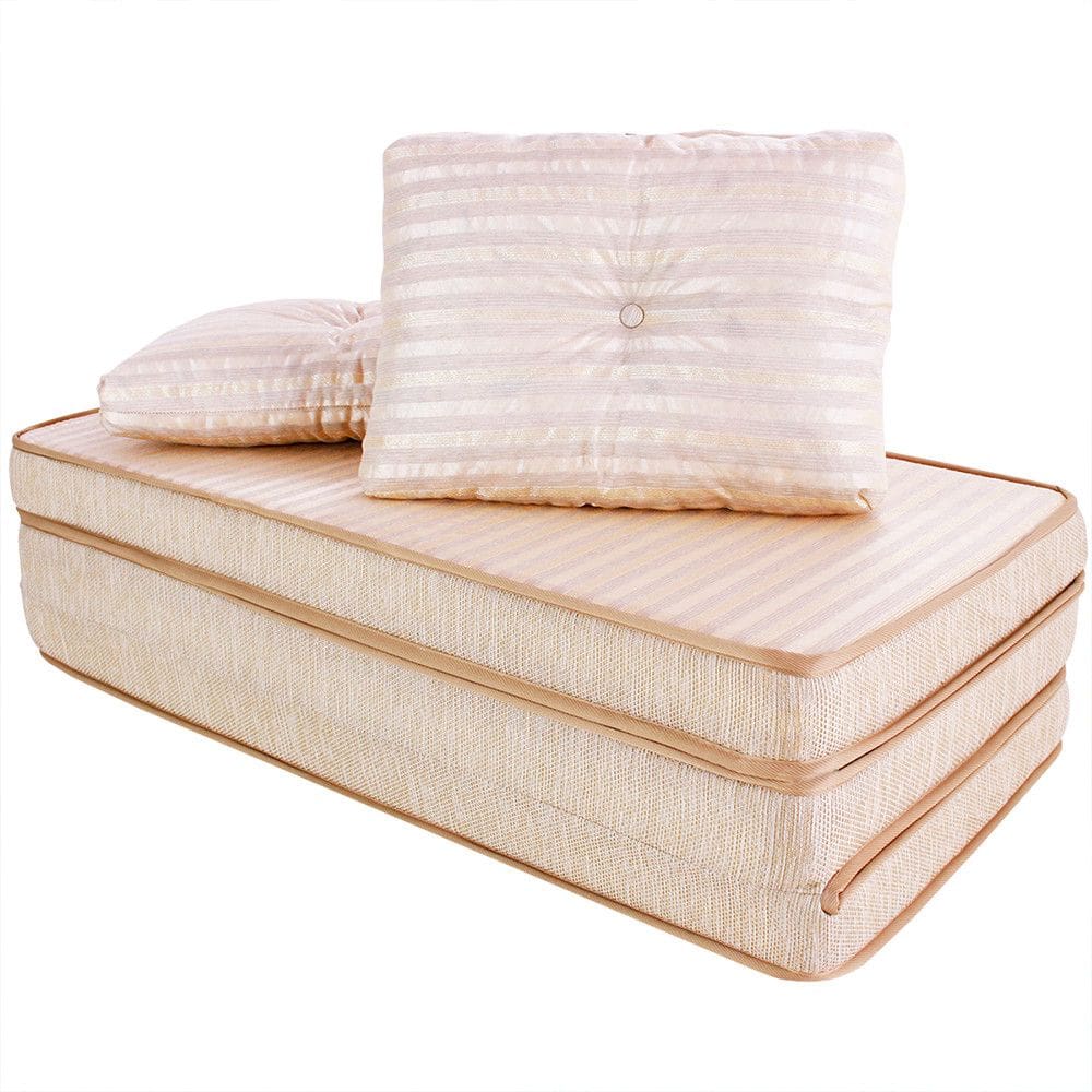 Puff Multiuso 3 Em 1 + Travesseiro Jacquard Bege Casal Bf Colchões