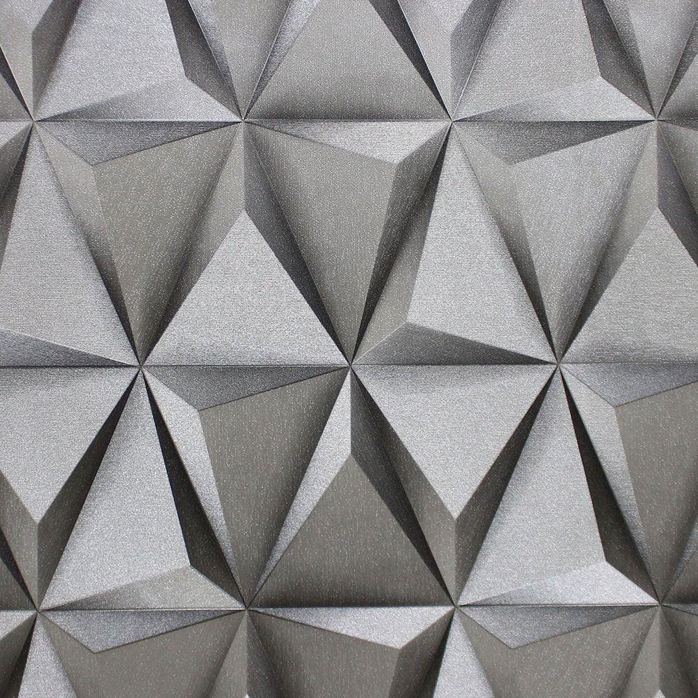 Papel de Parede 3D Italiano - 360104 - Geométrico Cinza com Brilho para Sala + Cola - 9,5 metros x 53 cm - Cobre 4,5 m²
