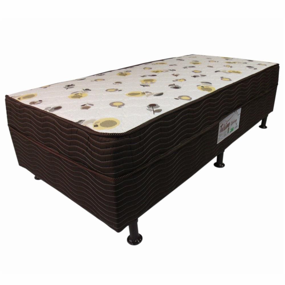 Cama Box Conjugada Solteiro Ortobom Turin Spring com Ortopillow e Molas Nanolastic 43x88x188cm - Marrom/Bege