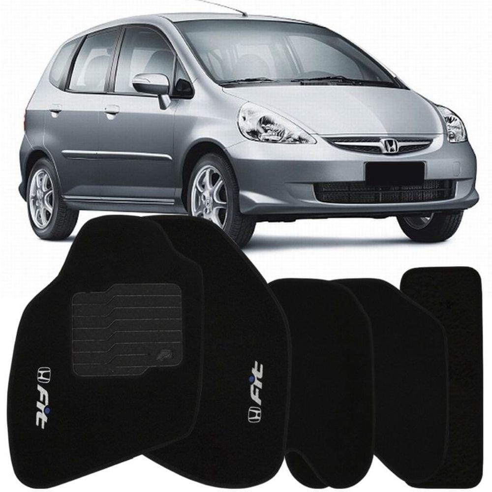 Jogo de Tapete Automotivo Carpete Honda Fit 2004 à 2008 Soft Preto 5 Peças