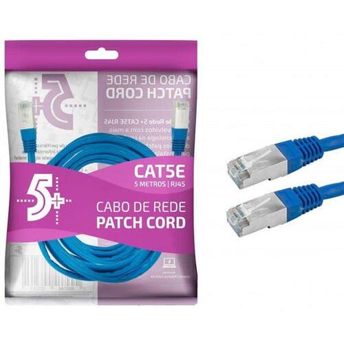 Cabo de Rede Patch Cord CAT5E FTP 5 Metros Azul ChipSCE Menor preço em Cabo de Rede Patch Cord CAT5E FTP 5 Metros Azul ChipSCE