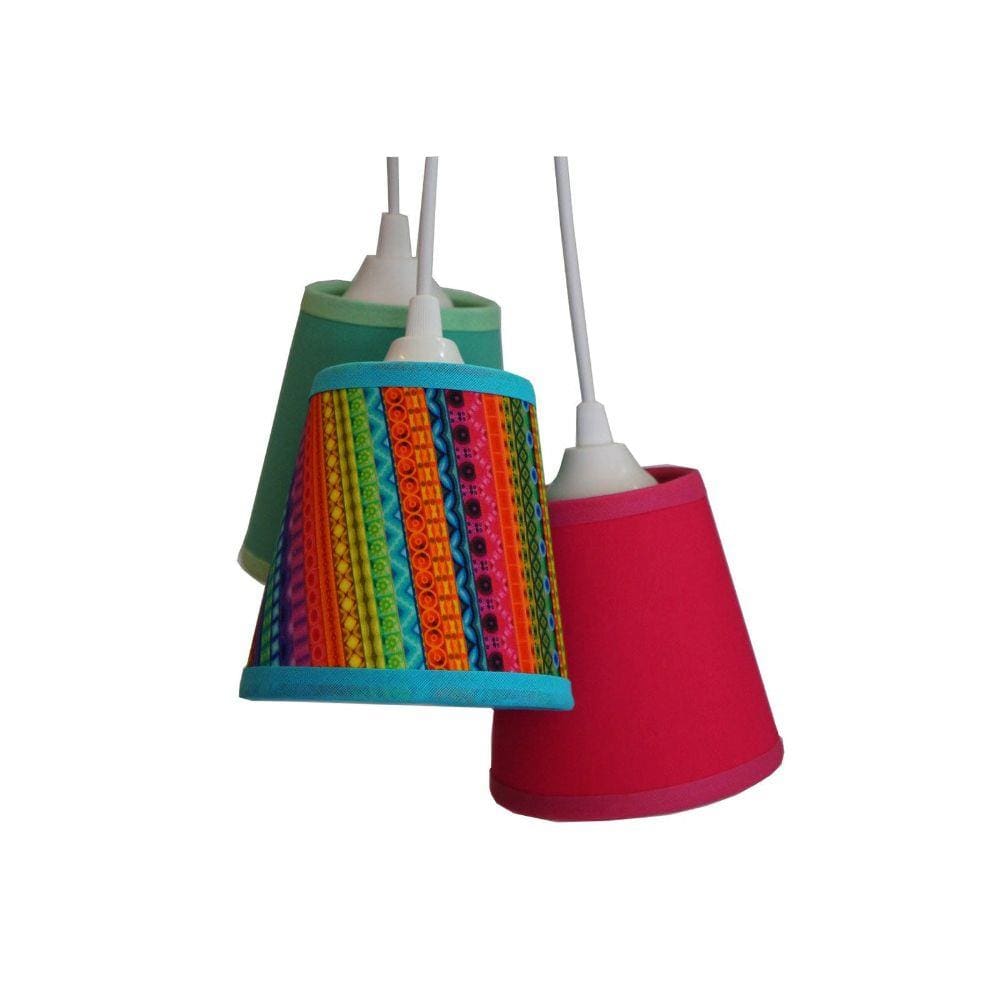 Luminária Pendente Cacho 3 Cúpulas tecido estampado