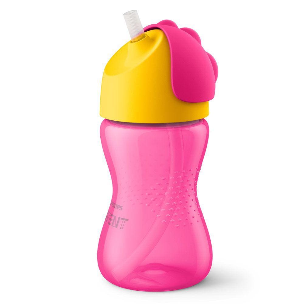 Copo Com Canudo - Dinossauro Rosa E Amarelo - 300 Ml - Philips Avent