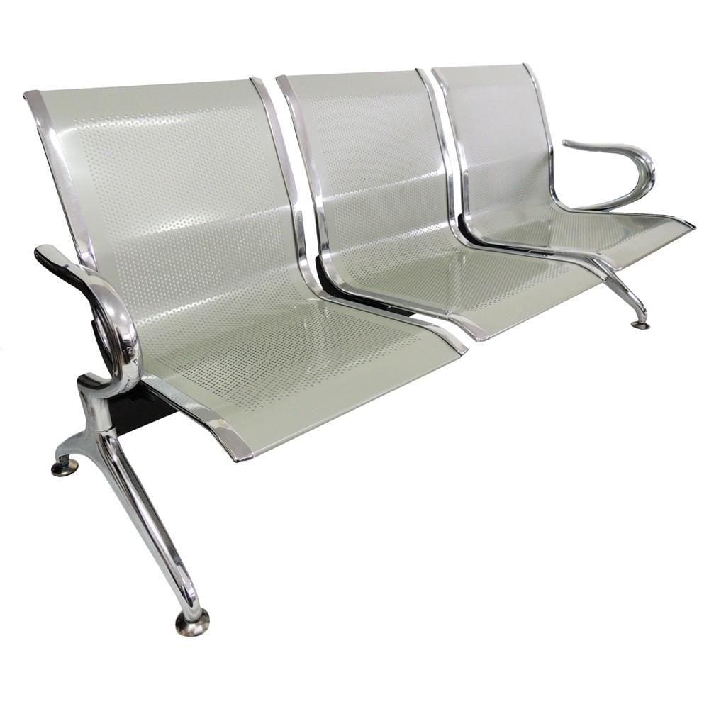 Cadeira Longarina Aeroporto Cromada 3 Lugares