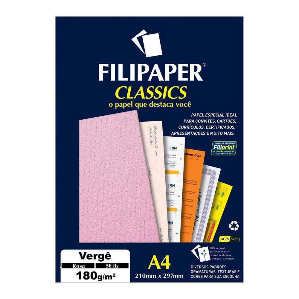 Papel Vergê A4 180gr c/50 folhas Rosa - Filipaper