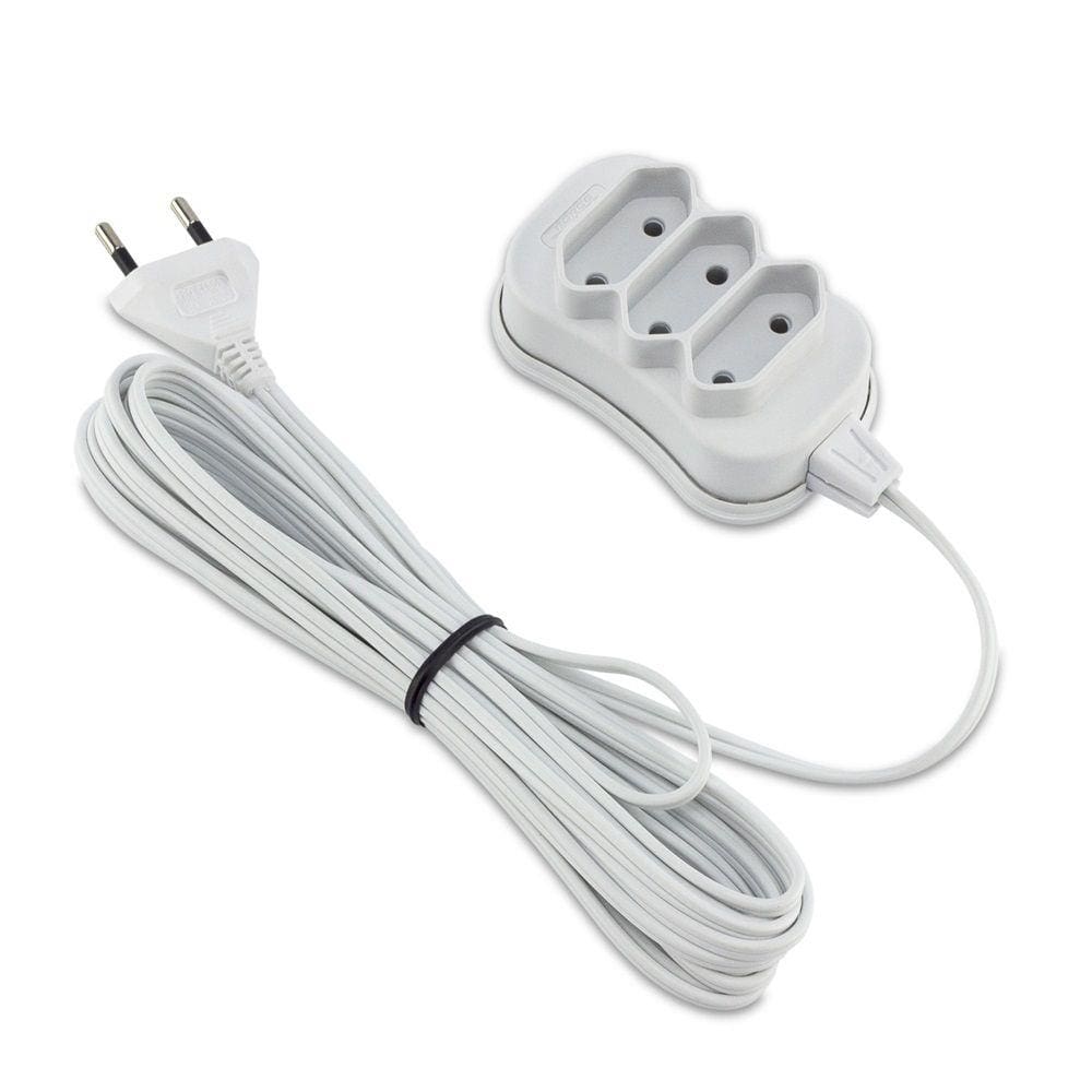 Extensão 3 Tomadas Bipolar Bivolt c/ 1 Metro Branca 0180200239 - Forceline