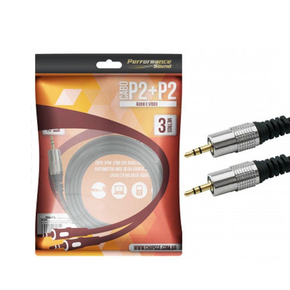 Cabo P2 Estereo X P2 Estereo 3,0m Nickel Fitz Pix Cabo P2 Estereo X P2 Estereo 3,0m Nickel Fitz Pix