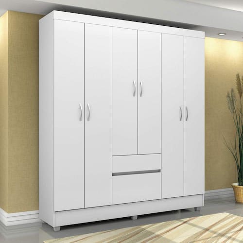 imagem-Guarda Roupa Casal 6 Portas 2 Gavetas Flash II Demóbile Branco