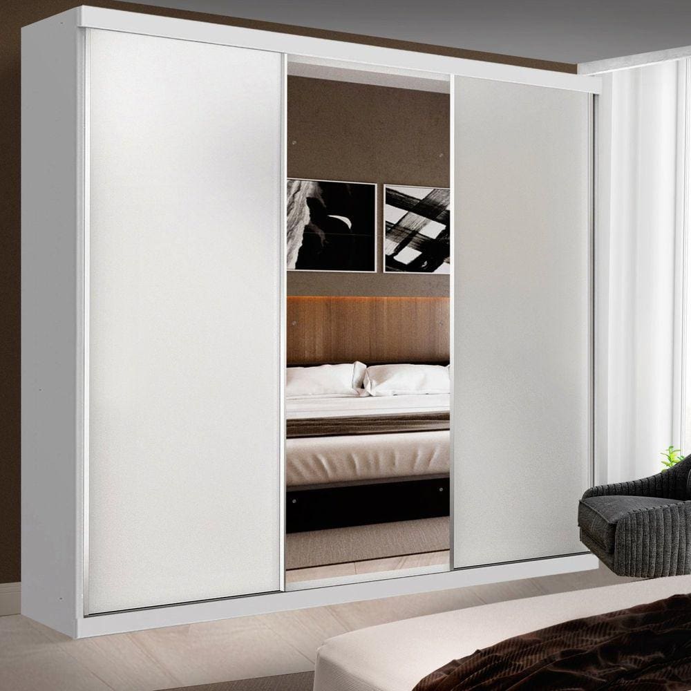 Guarda Roupa Casal 3 Portas de Correr e 3 Espelhos Evidence Espresso Móveis Branco