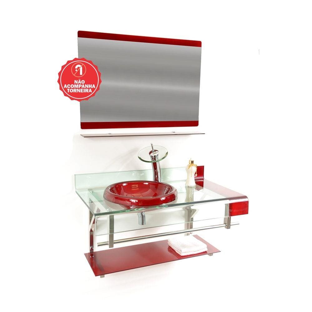 Gabinete de Vidro 90cm para Banheiro Inglaterra Vermelho Cereja