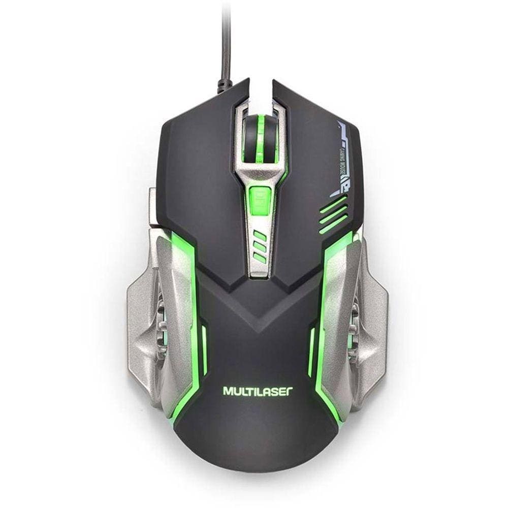 Mouse Gamer Multilaser 2400DPI Preto e Grafite com LED MO269
