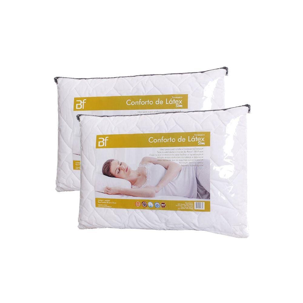 Kit 2 Travesseiro Conforto Látex Slim + Capa Percal 180 Fios Zíper