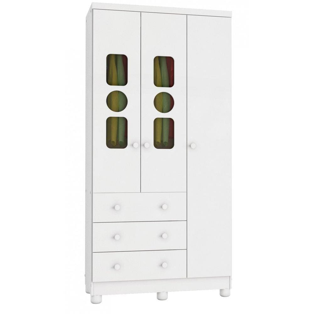 Guarda Roupa de Bebê 3 Portas 3 Gavetas Tedy Móveis Peroba