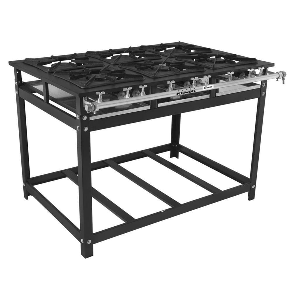 Fogão Industrial Super 06 Bocas com 03 Queimadores Simples e 03 Duplos Baixa Pressão Kenok