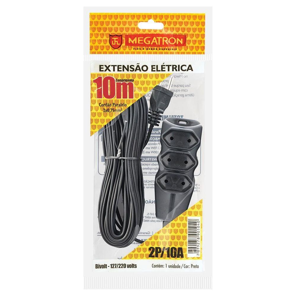 Extensão Elétrica 3 tomadas 10 metros 10A 2P