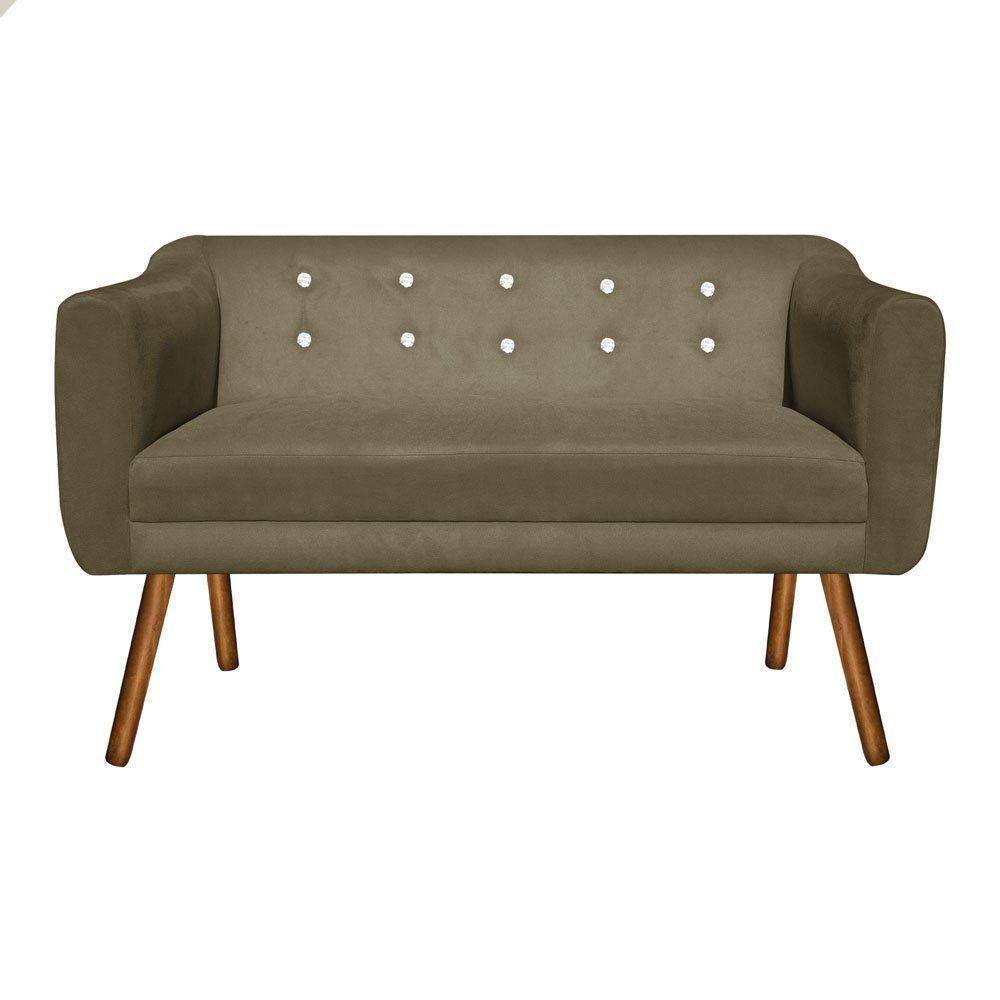 Poltrona Namoradeira Julia 2 Lugares Suede Marrom Rato com Strass - D`Rossi