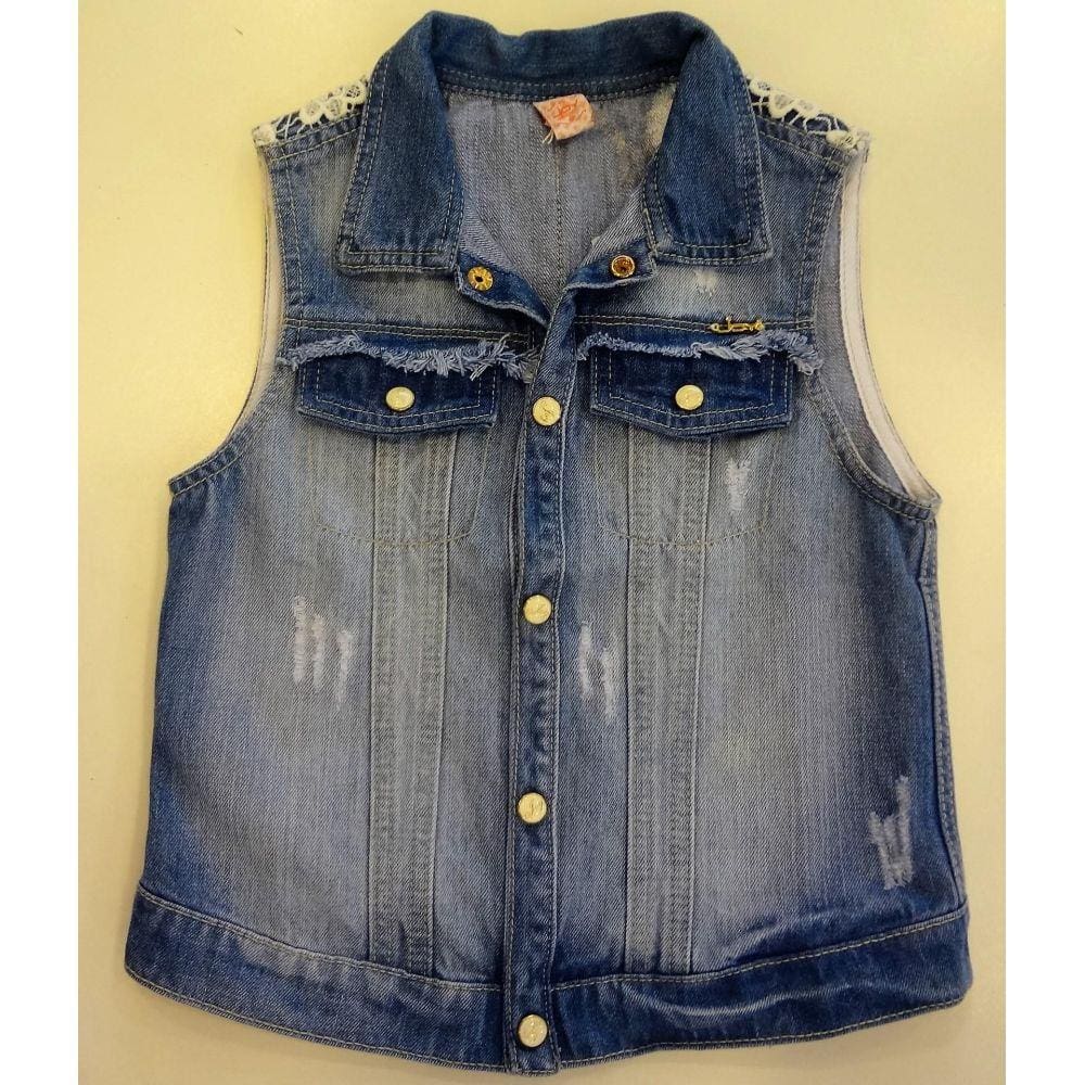 Colete Jeans Com Renda