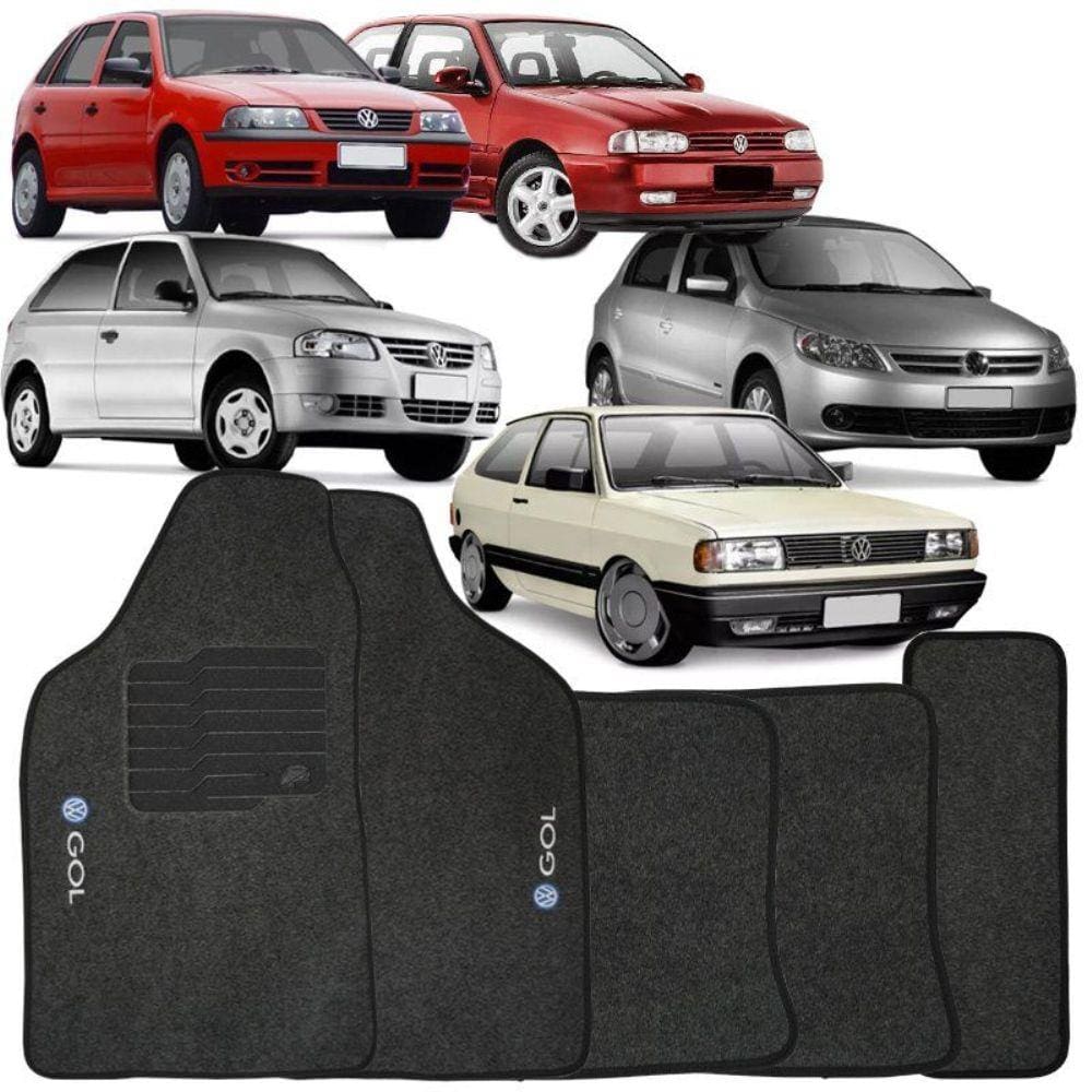 Jogo de Tapete Automotivo Carpete Gol G3 2000 à 2005 Soft Logo Bordado Grafite 5 Peças