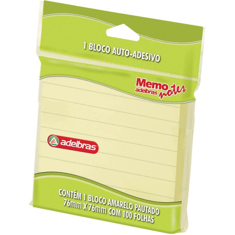 Bloco de Recado Autoadesivo Memonote 76 X 76 100 Fls Pautado Adelbras