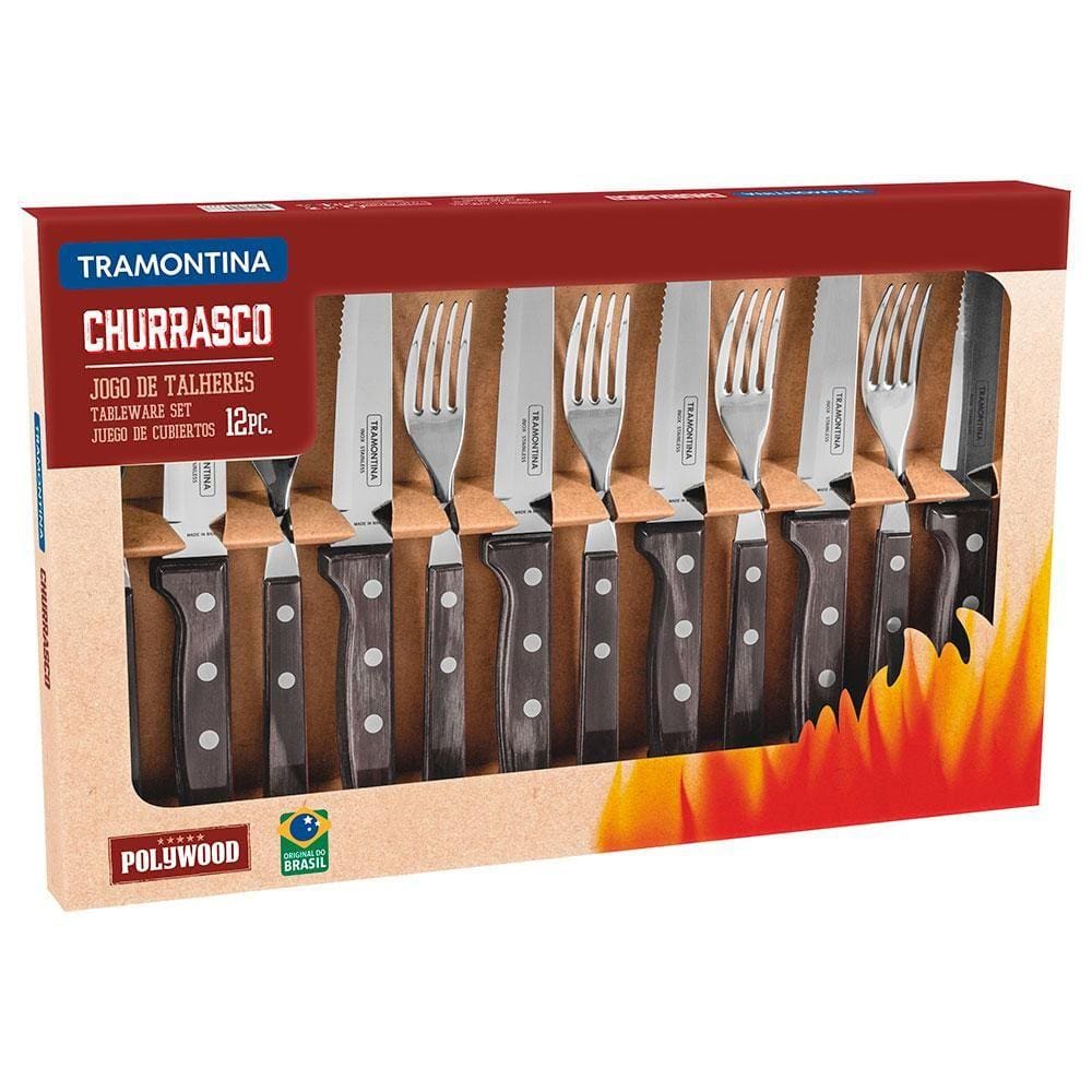 Jogo Talheres 12 Peças para Churrasco Jumbo Polywood - Tramontina