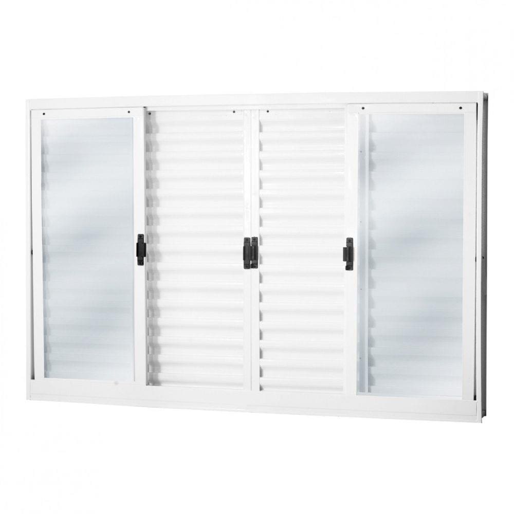 Janela Veneziana Aço 6 Folhas MGM Minas Sul 100cmx120cm Vidro Liso Incolor Branco
