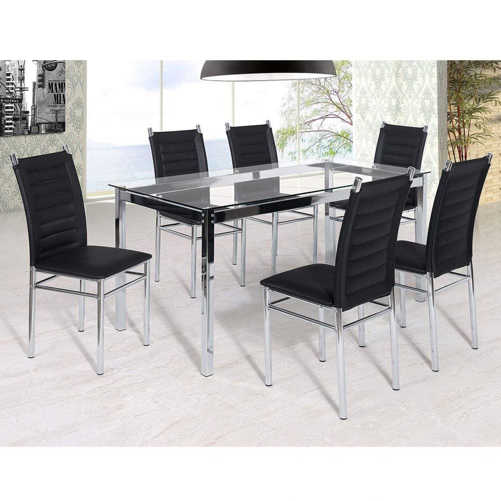 Conjunto Sala de Jantar Tókio Mesa 6 Cadeiras Yescasa Cromado/Preto