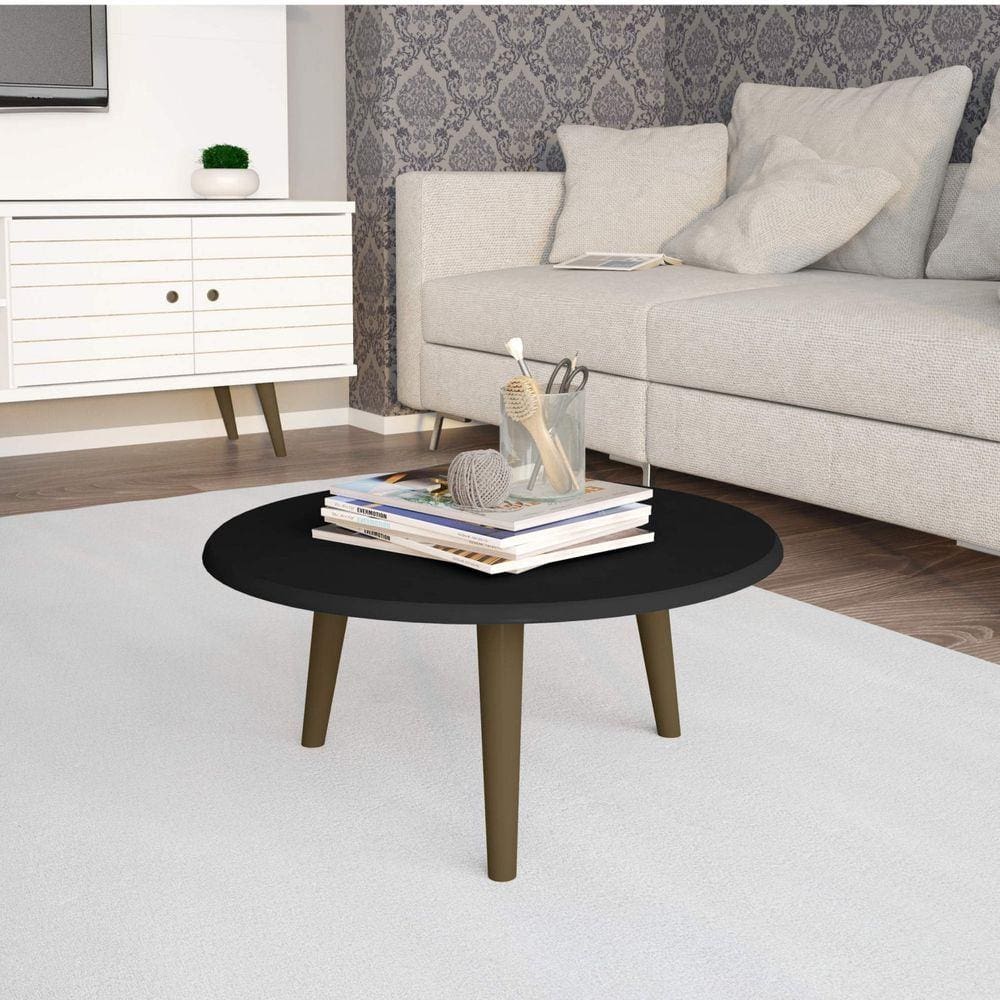 Mesa de Centro Redonda Retrô Brilhante Decor Móveis Bechara Preto Fosco