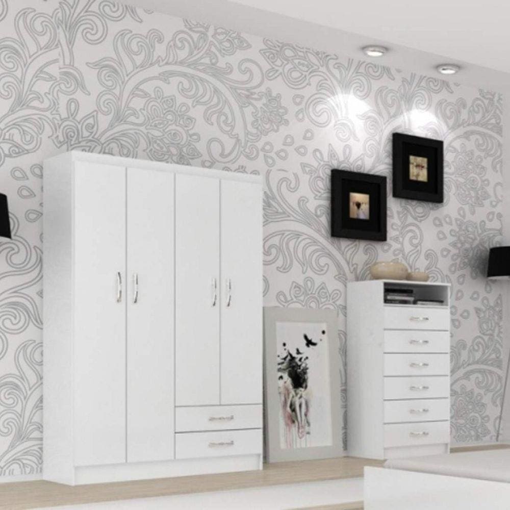 Guarda Roupa 4 Portas e Cômoda 6 Gavetas