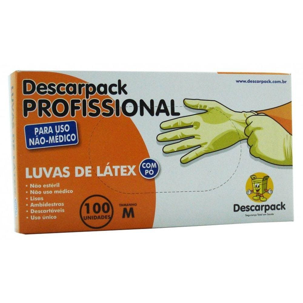 Luva de Latex M com pó Descarpack cartucho com 100 unid