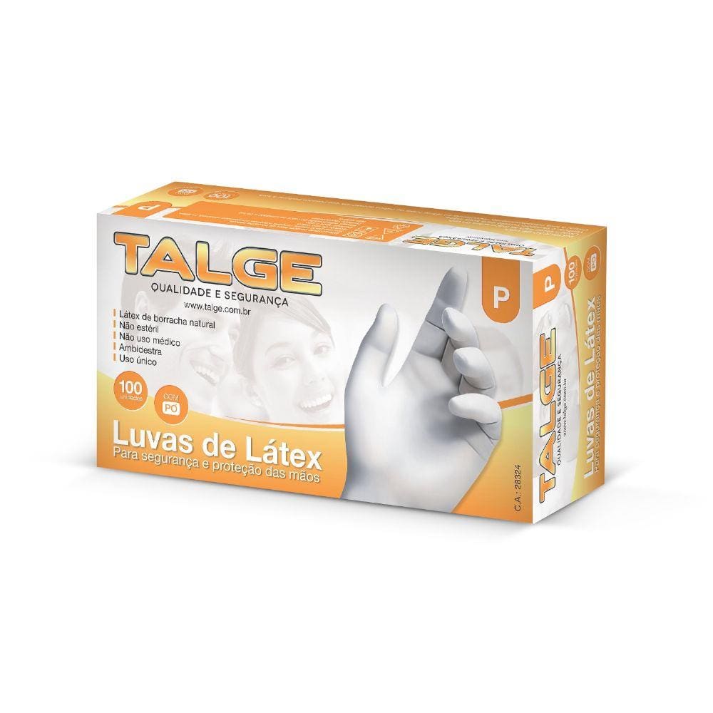 Luva de Latex P talcada Talge cartucho com 100 un