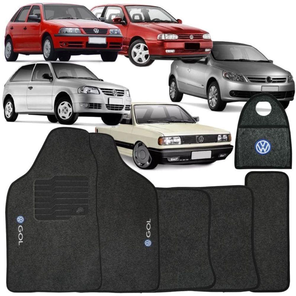 Jogo Tapete Automotivo Carpete + Lixeira Gol G5 2009 à 2012 Soft Logo Bordado Grafite 6 Peças