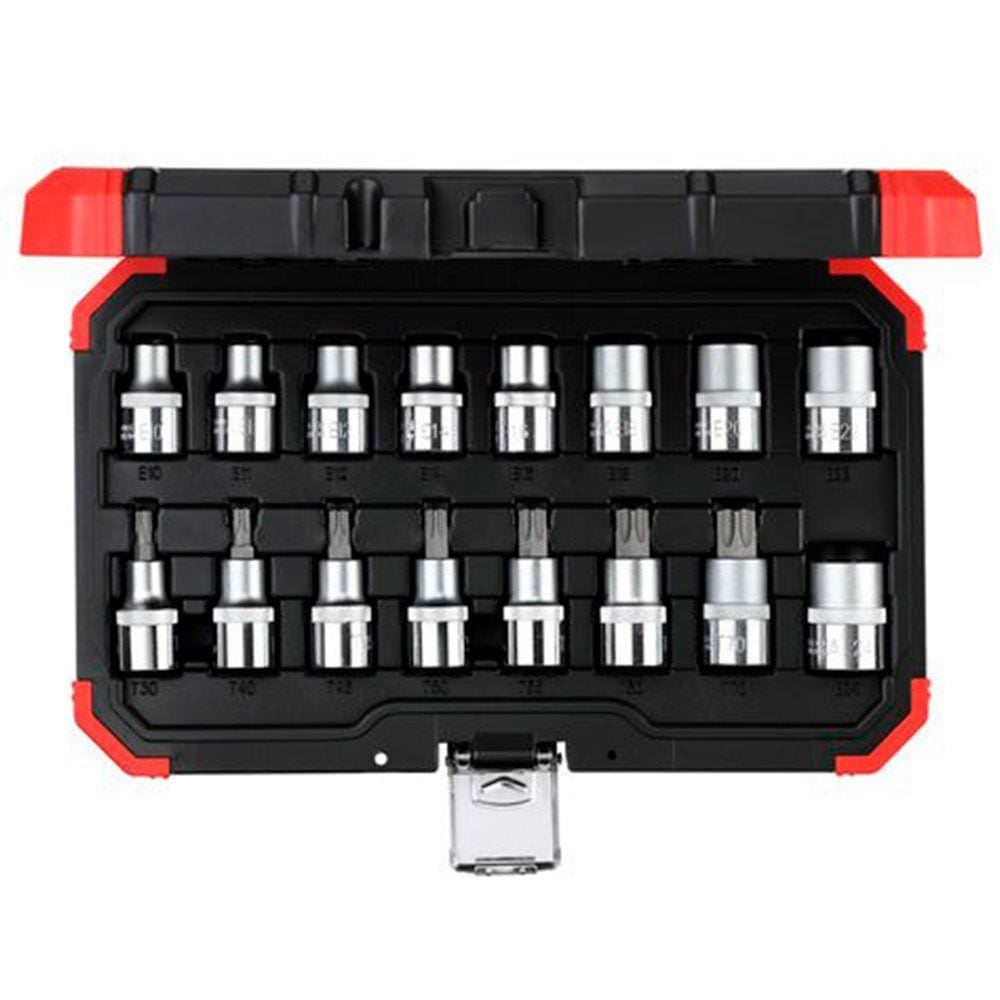 Jogo De Soquetes E Chaves Soquete Tipo Tork Com Encaixe De 1/2 Pol. 16 Peças-Gedore Red-R68003016