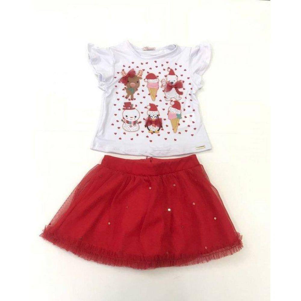 blusa bonecos de neve e saia tule