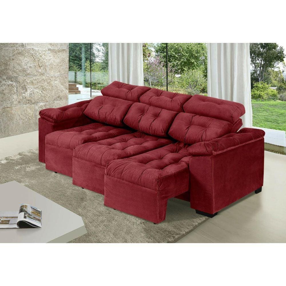 Sofa Itália 2,00 Mts Retrátil e Reclinável Tecido Suede Vermelho - Moveis Marfim